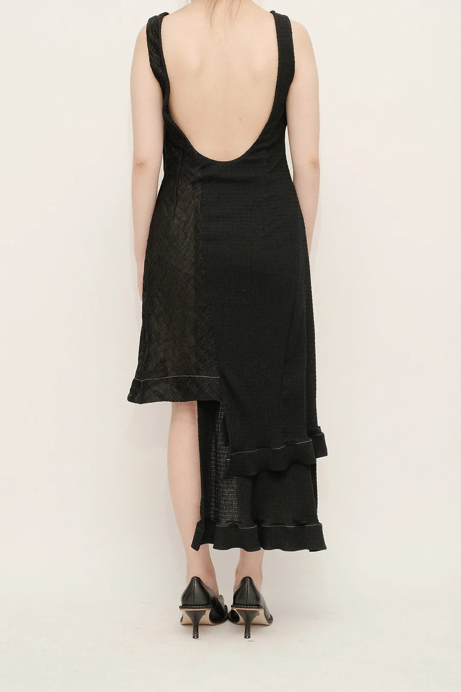 Asymmetric Cut Out Ruffle Hem Dress