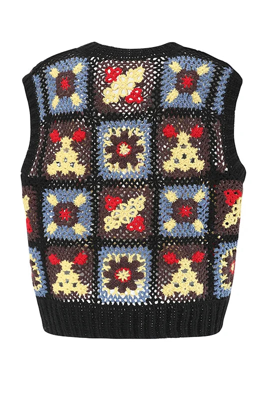 Floral Crochet V-Neck Vest
