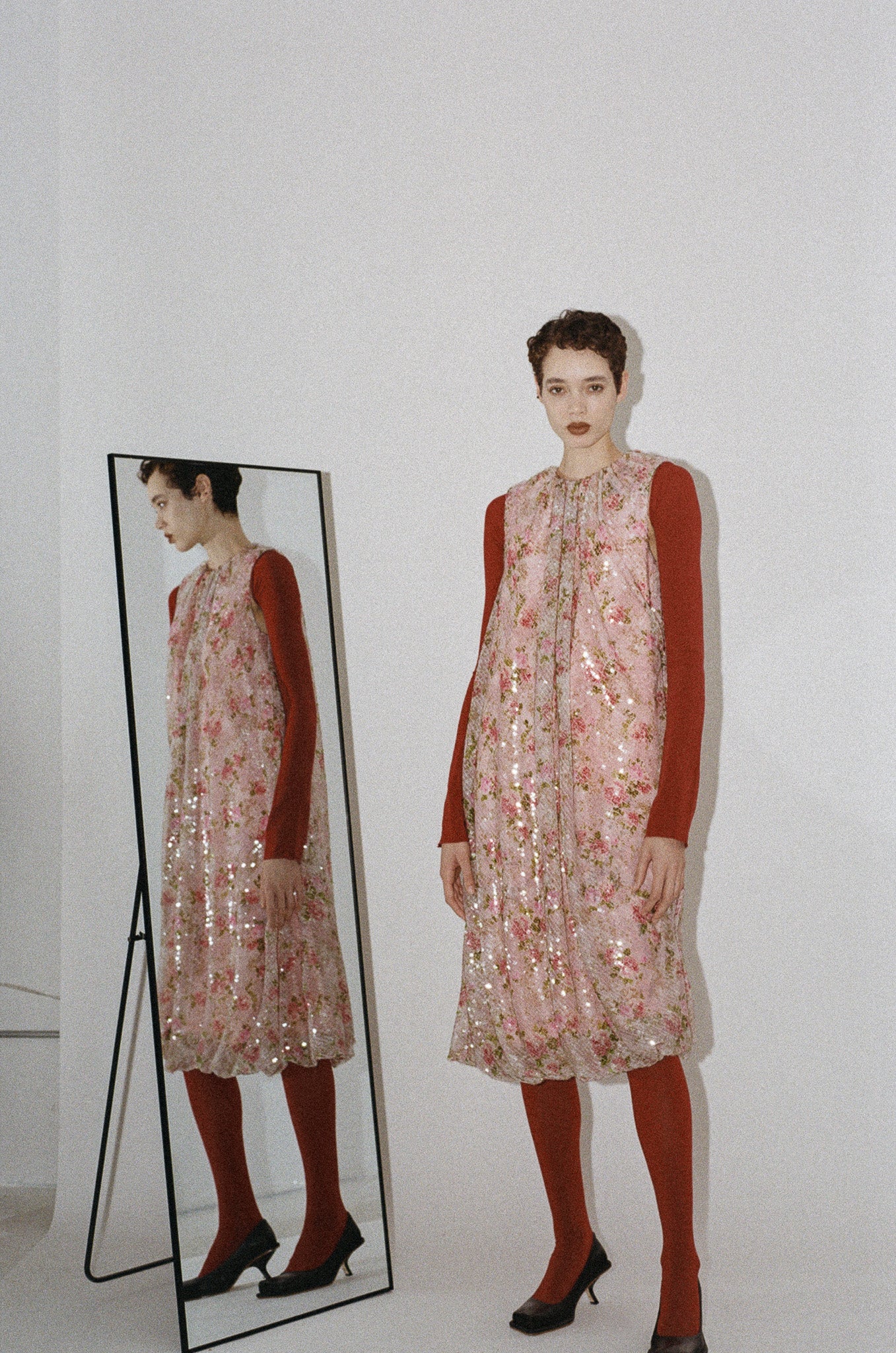 Floral Sequins Bubble Twisted Dress