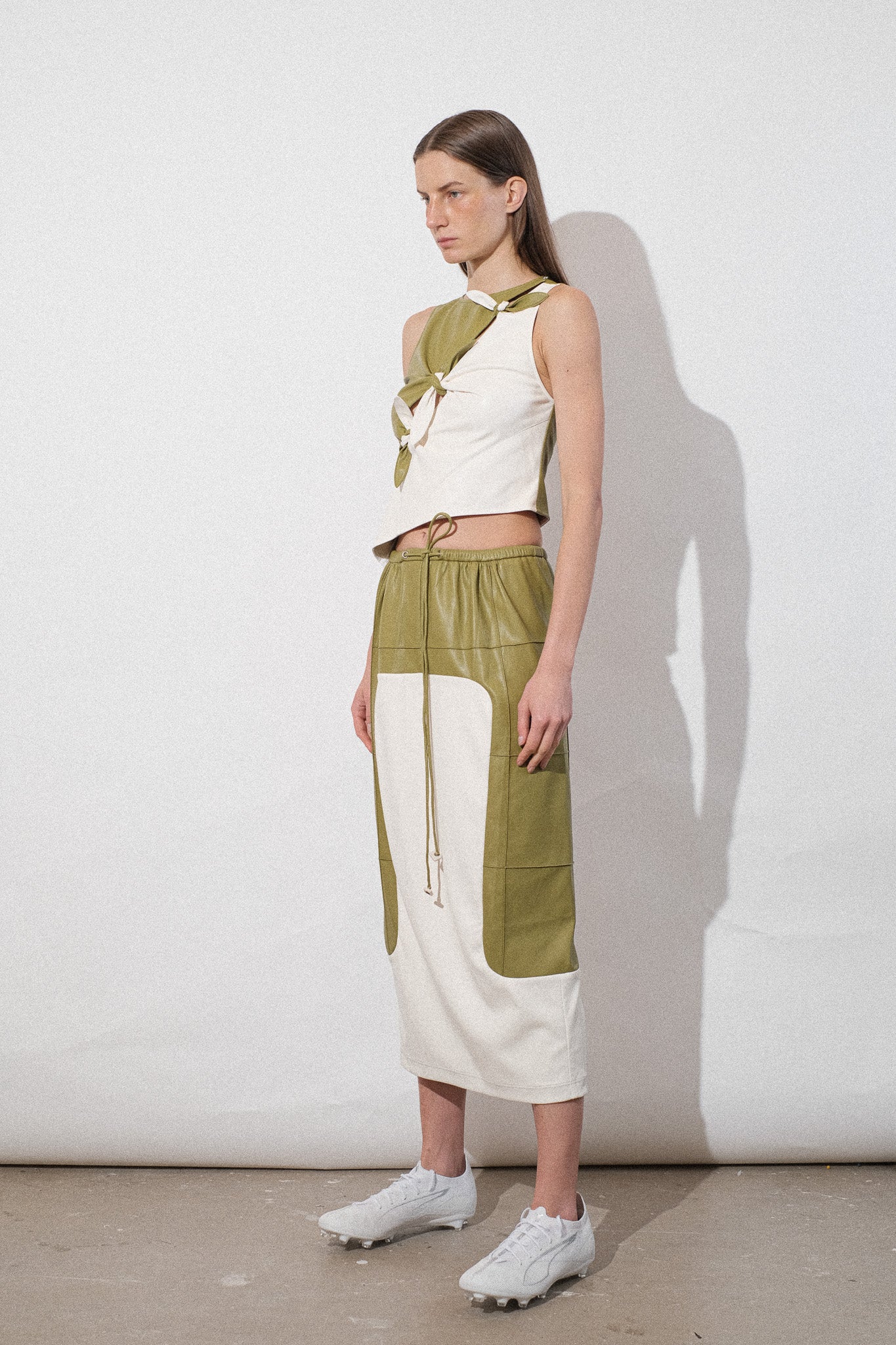 Vegan Leather Pintuck Elastic-Waist Skirt