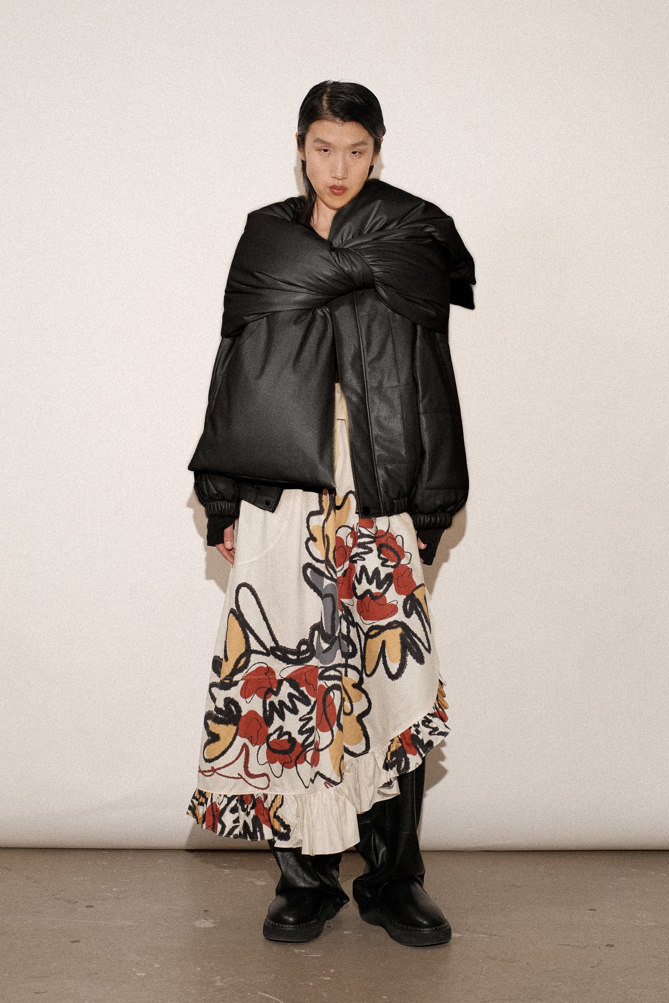 ZIMO Vegan Leather Scarf Puff Coat