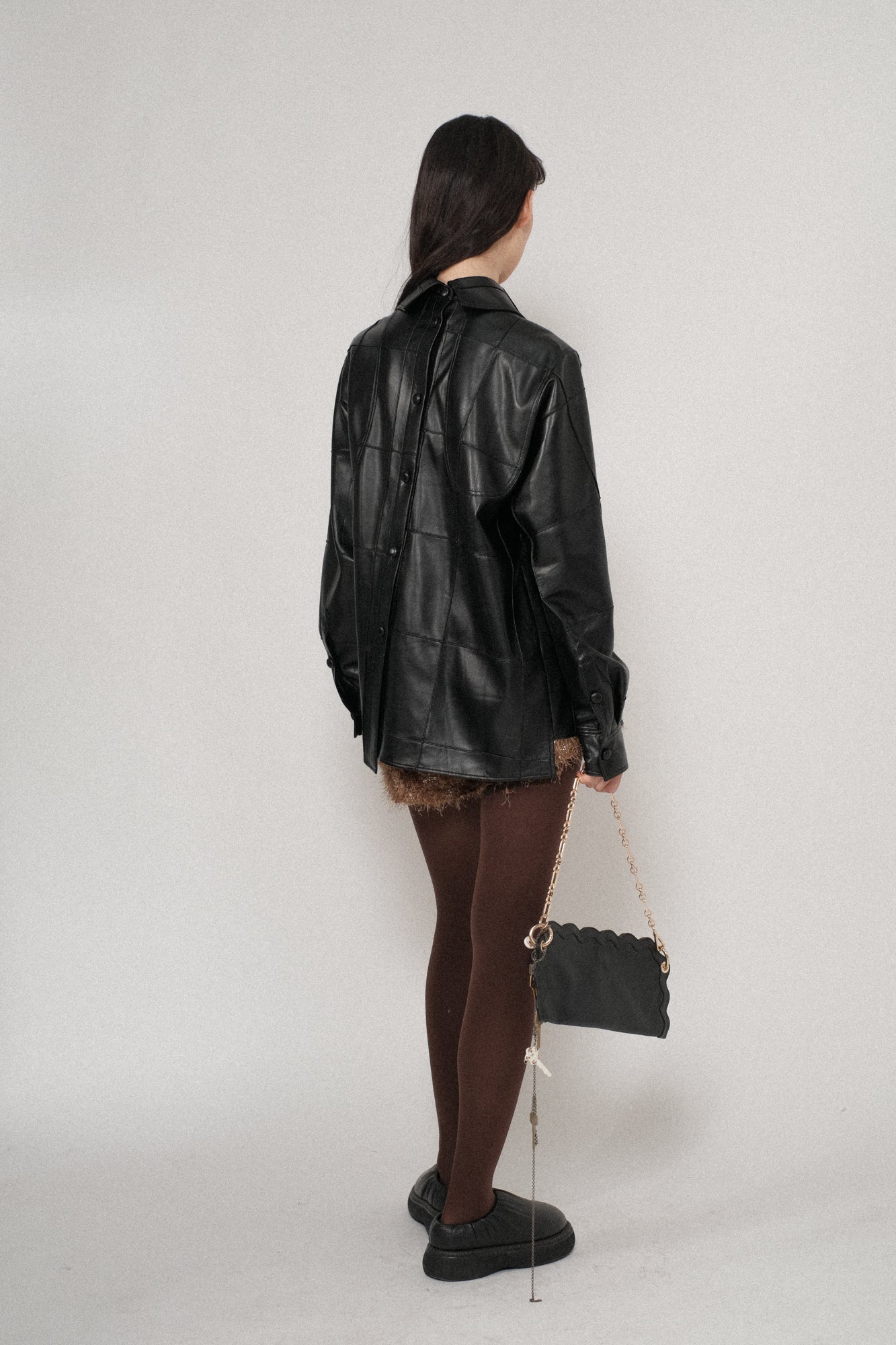 Vegan Leather Pintuck Revisable Shirt