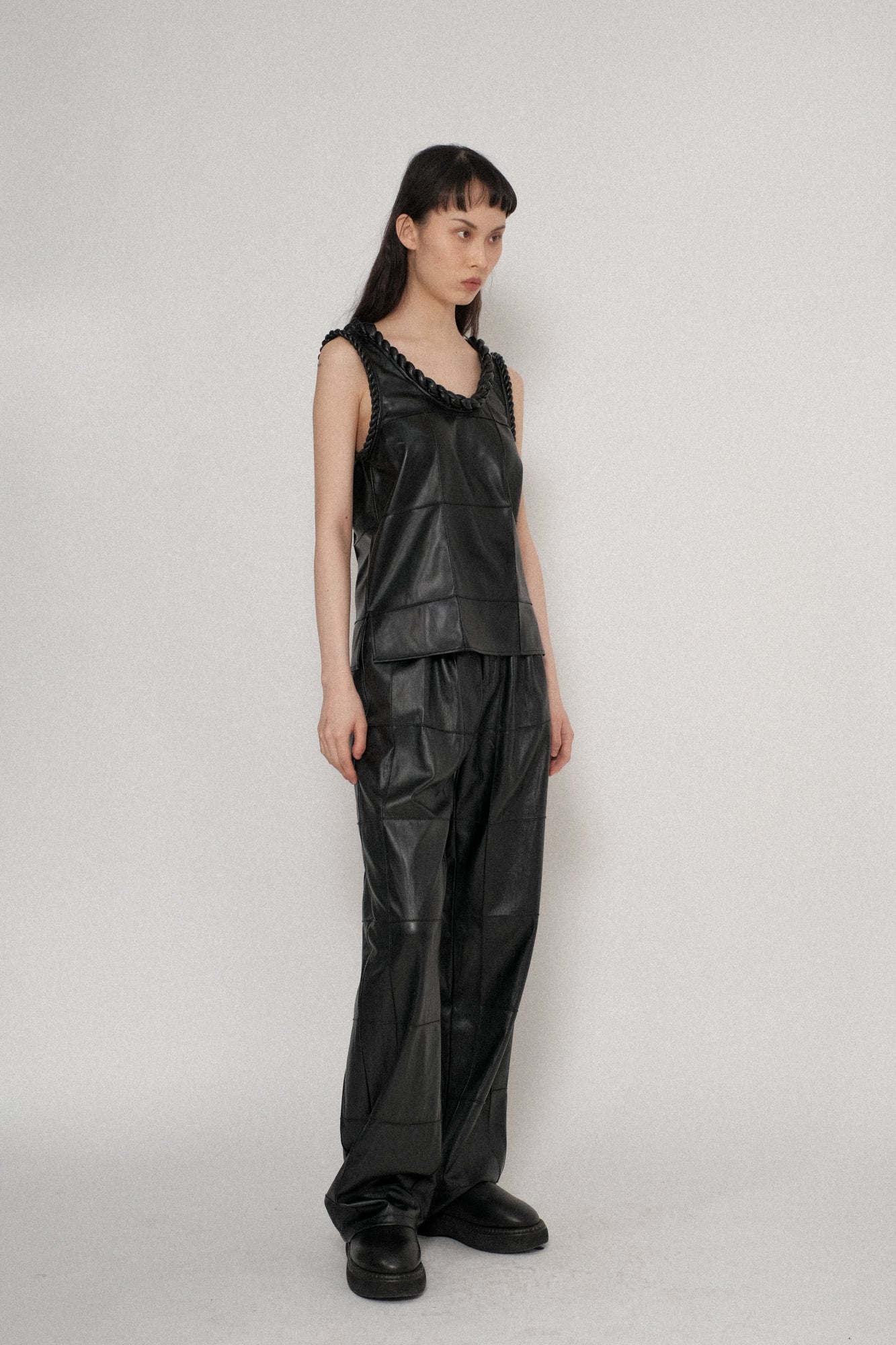 Vegan Leather Pintuck Twisted Rope Top