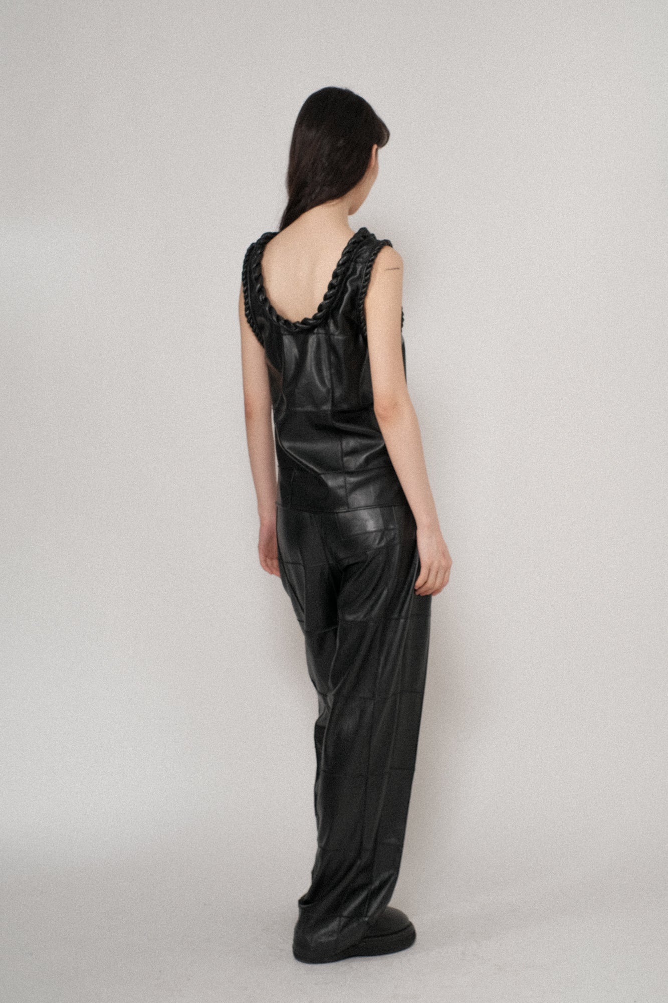 Vegan Leather Pintuck Straight Pants