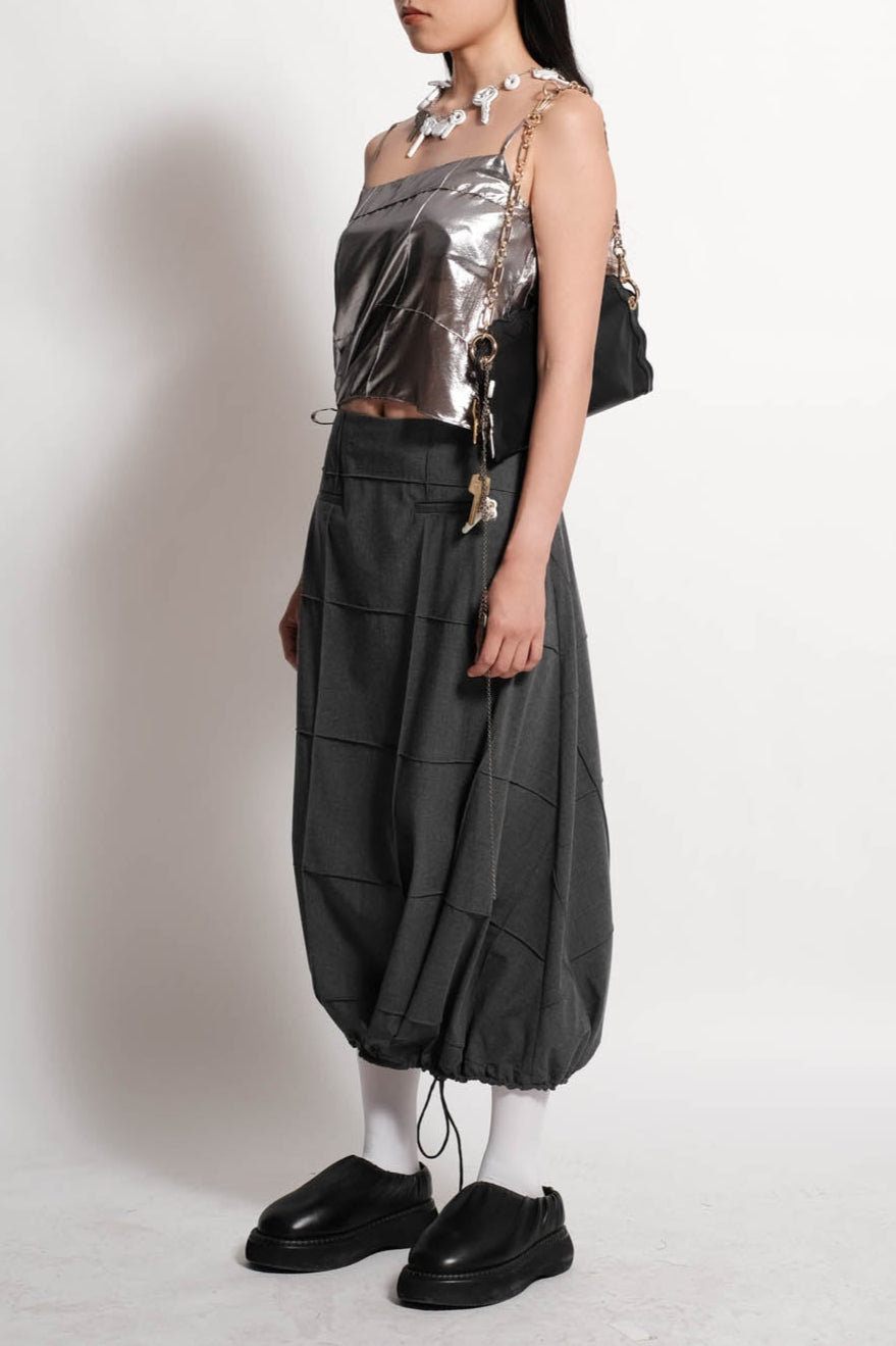 Metallic Silk Shirred Circle Tank Top