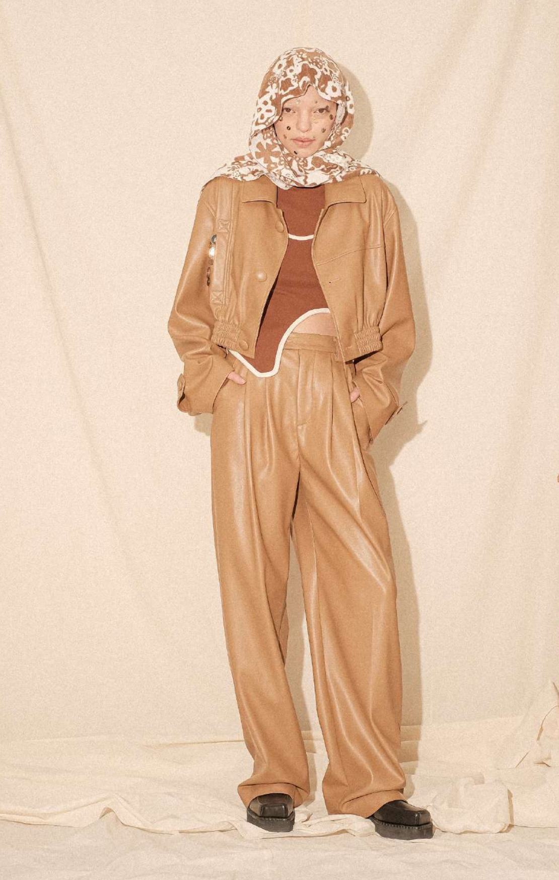 Vegan Leather Elastic Hem Crop Jacket