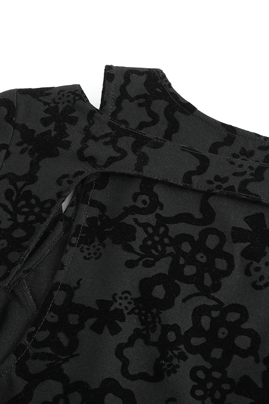 Floral Flocking Cut-out Long Sleeve Crop Top