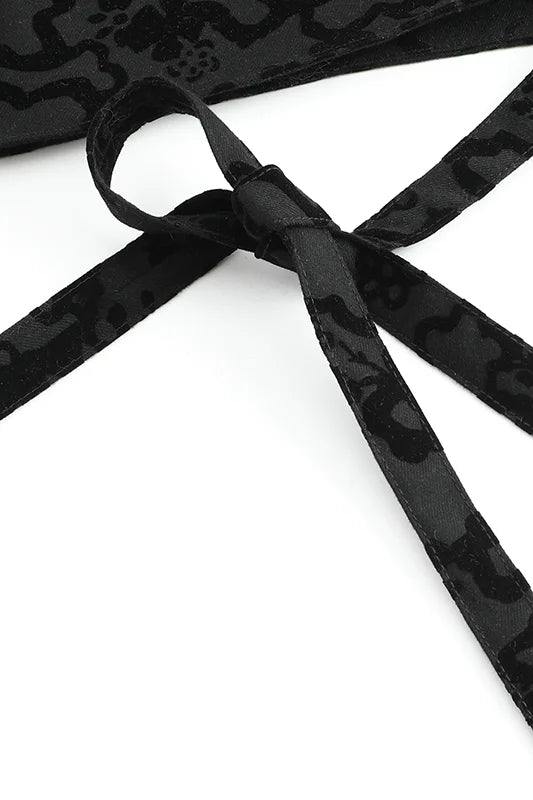 Floral Flocking Cut-out Long Sleeve Crop Top