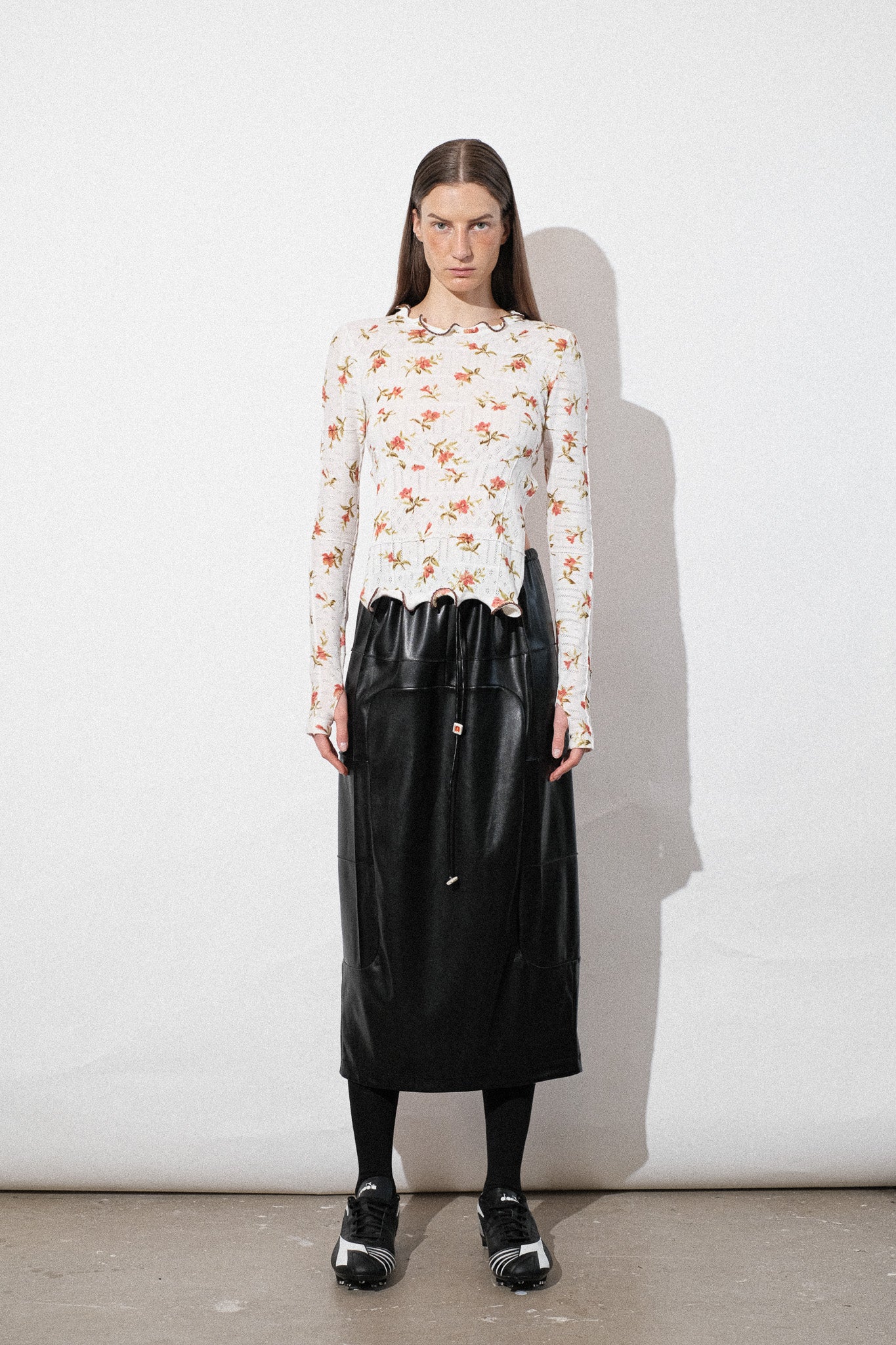 Floral Jersey Ruffle Hem Cut out Top