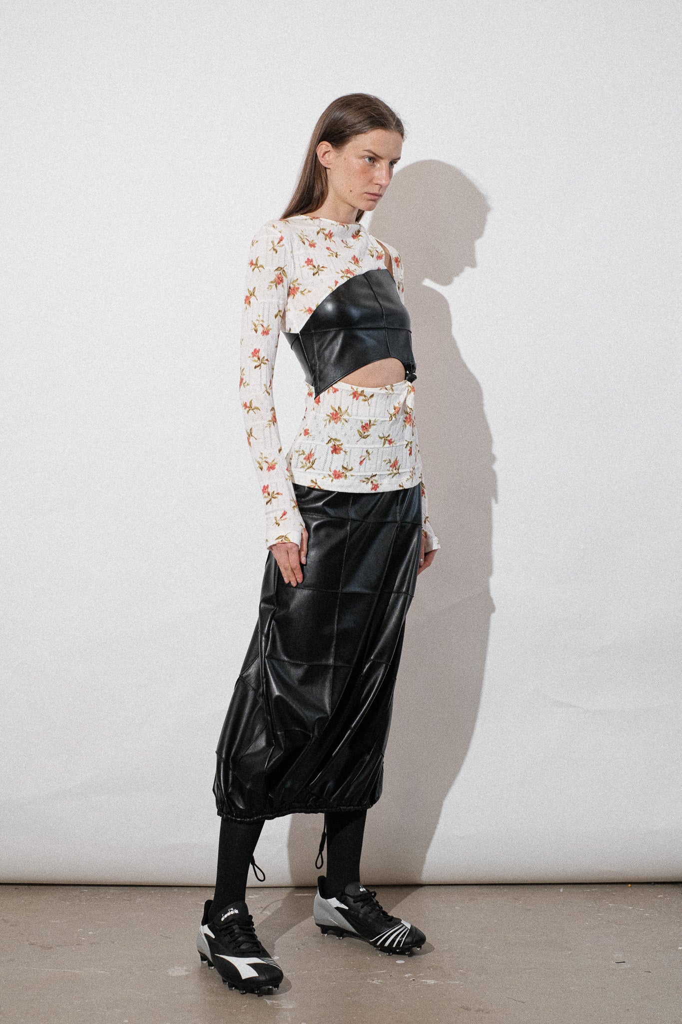 Floral Jersey Knots Pintuck Top