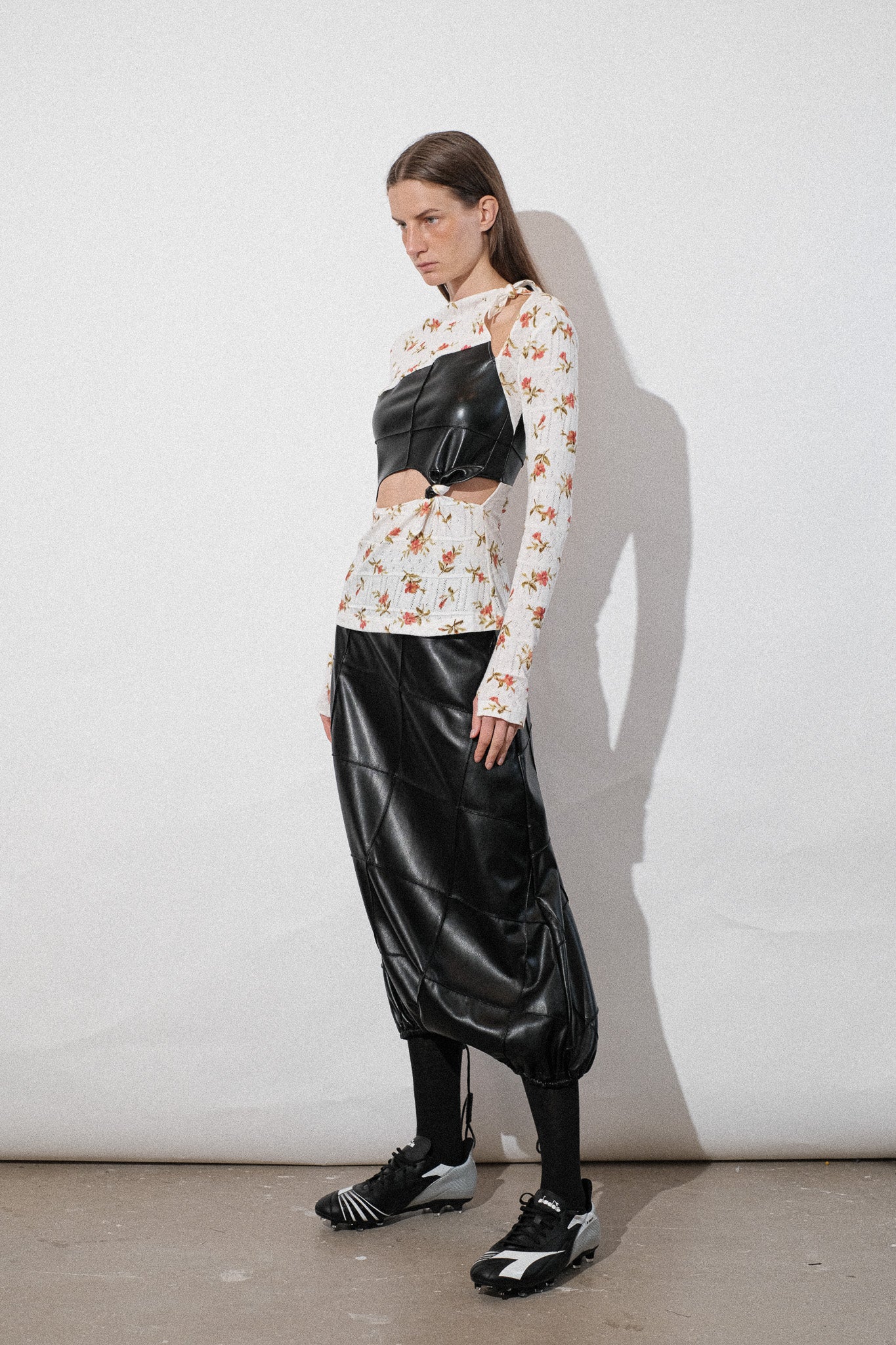 Floral Jersey Knots Pintuck Top