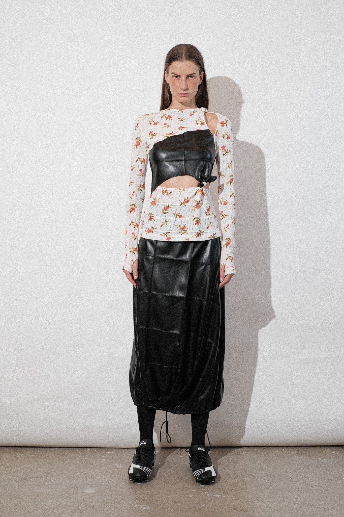 Floral Jersey Knots Pintuck Top