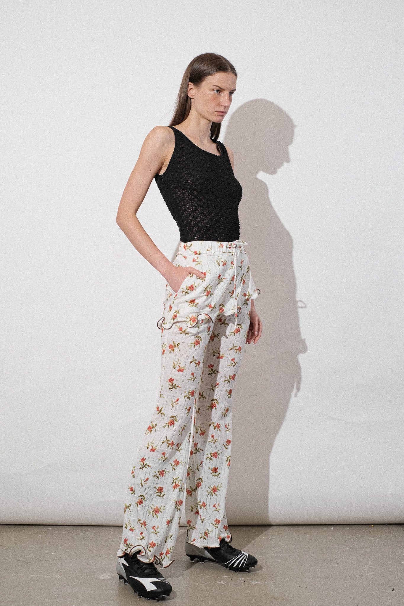 Floral Jersey Flap Ruffle Pants