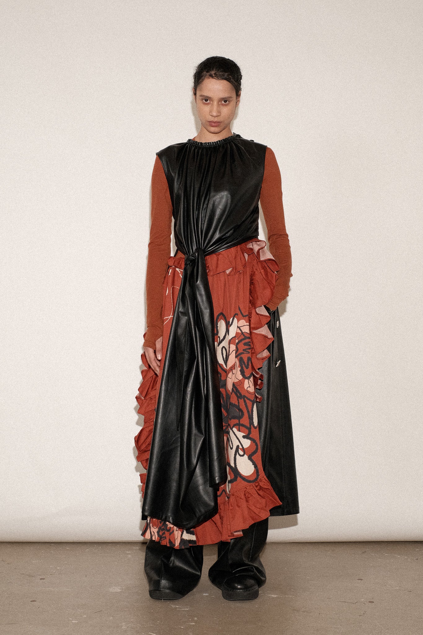 ZIMO Vegan Leather Apron Tie Dress