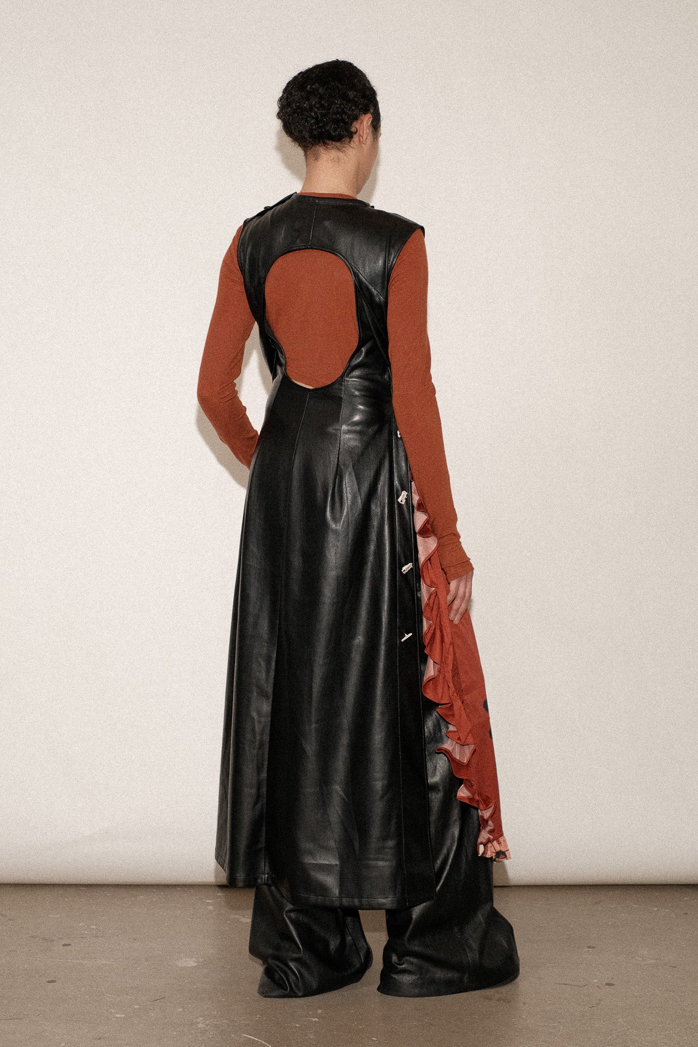 ZIMO Vegan Leather Apron Tie Dress