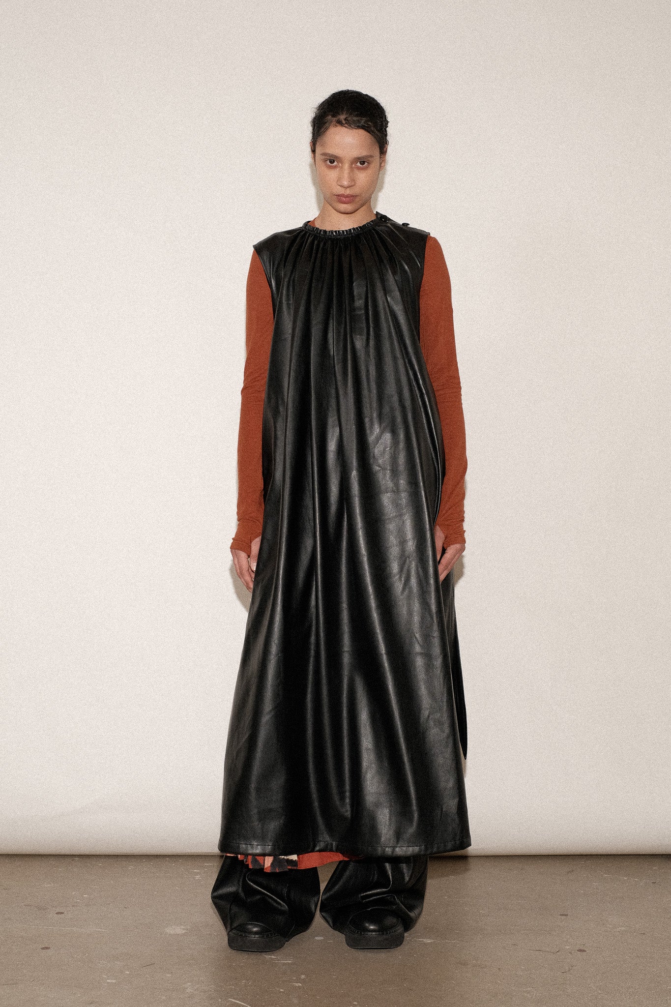 ZIMO Vegan Leather Apron Tie Dress