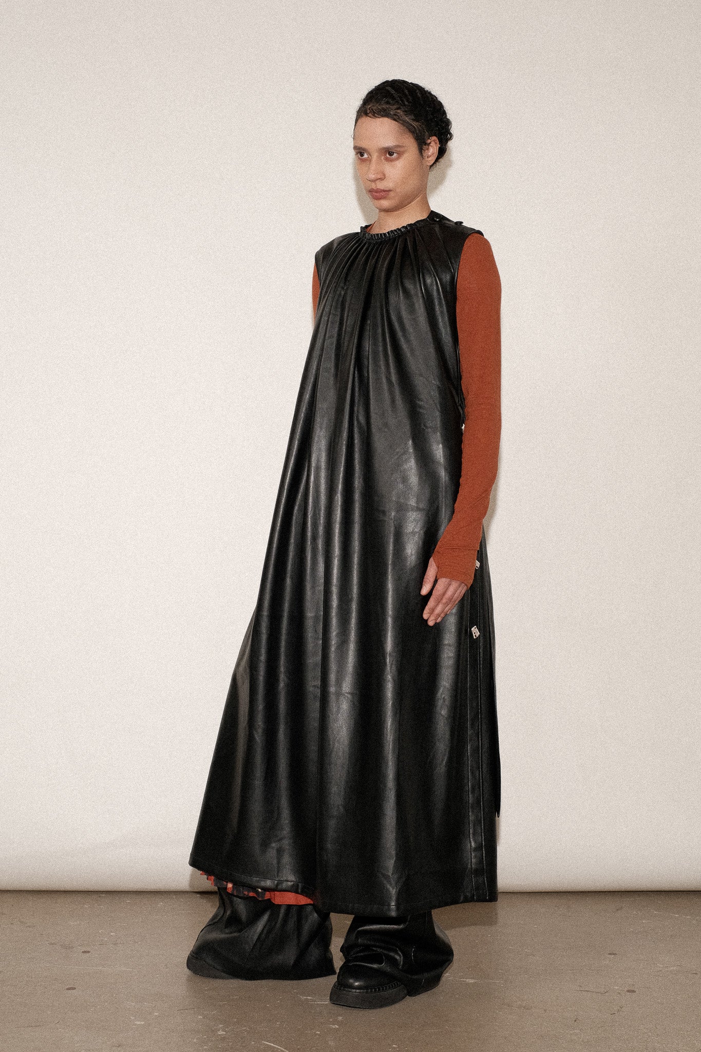 ZIMO Vegan Leather Apron Tie Dress