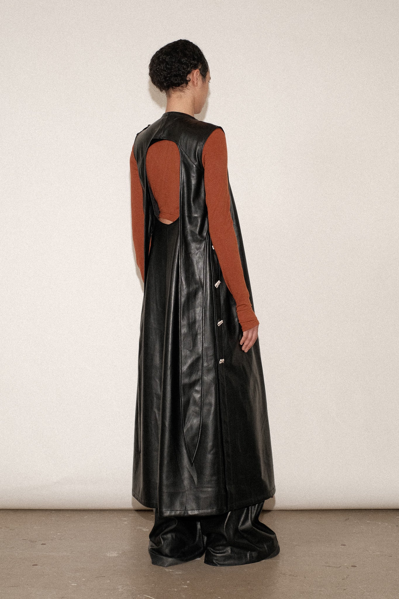 ZIMO Vegan Leather Apron Tie Dress