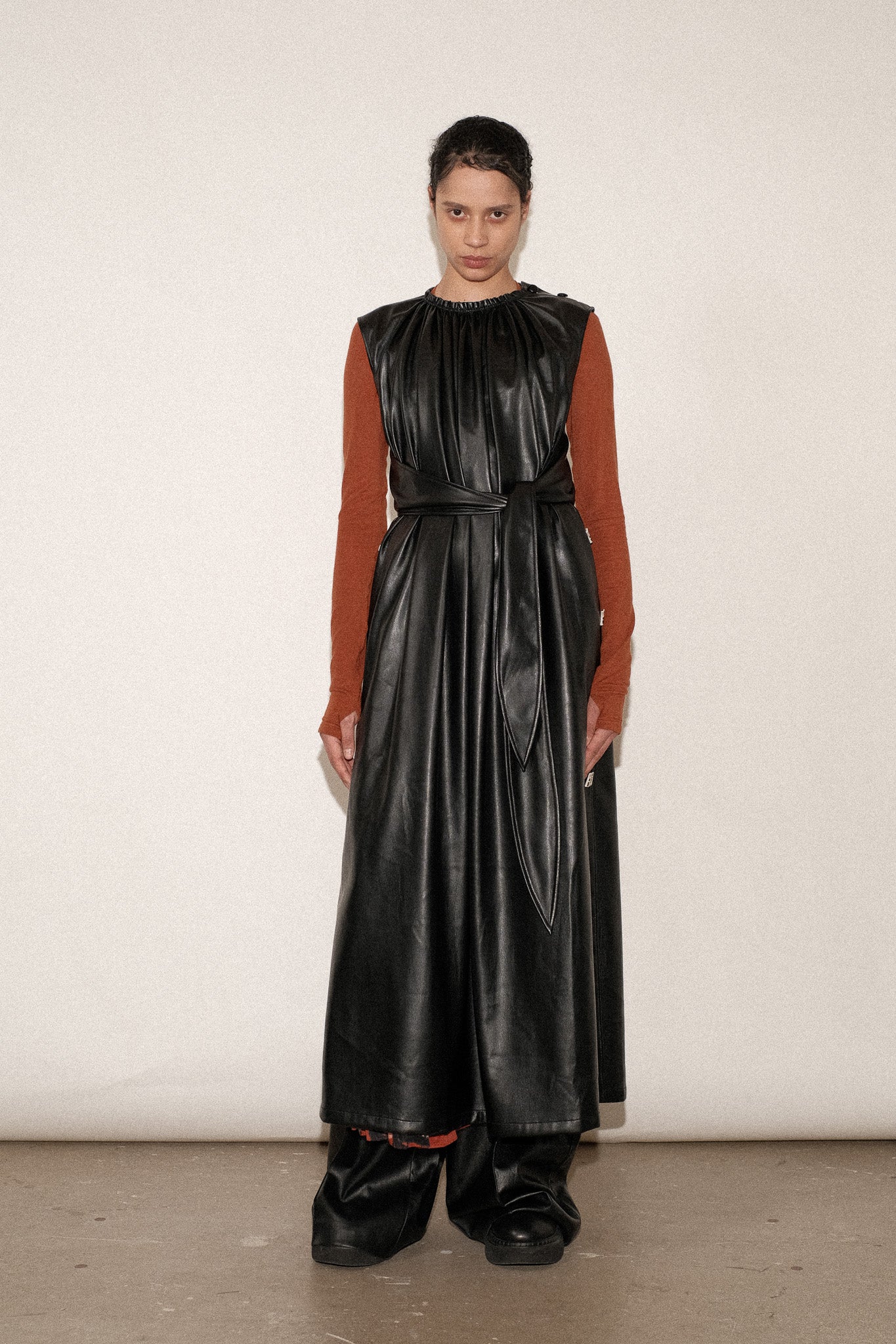 ZIMO Vegan Leather Apron Tie Dress