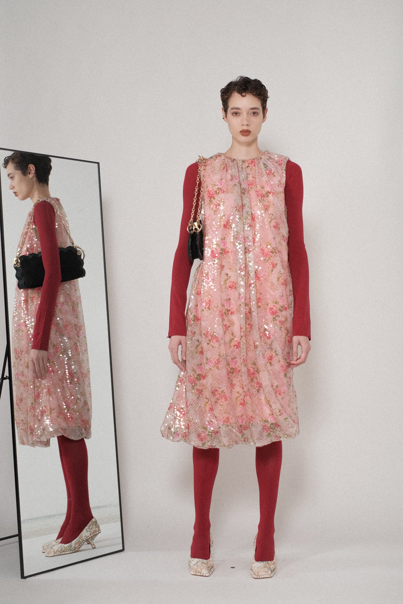 Floral Sequins Bubble Twisted Dress