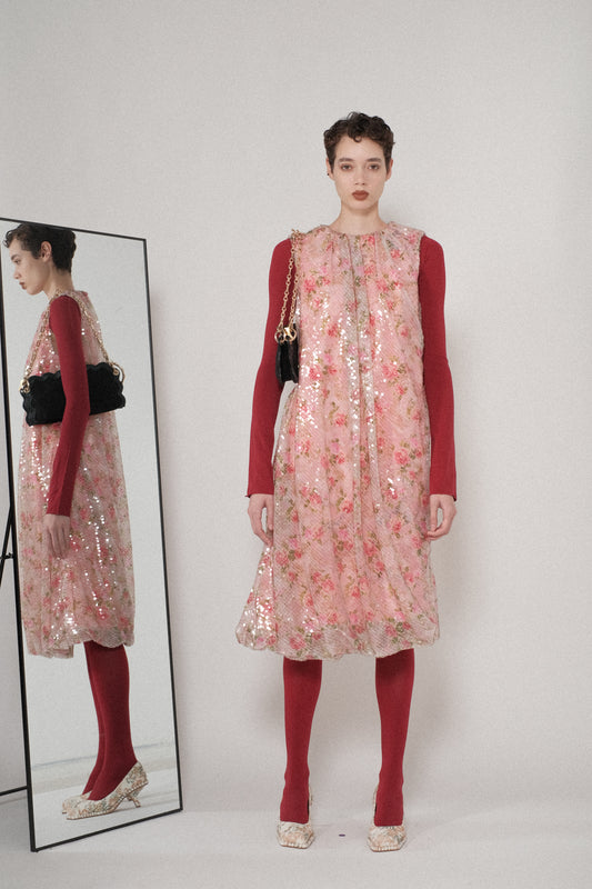 Floral Sequins Bubble Twisted Dress