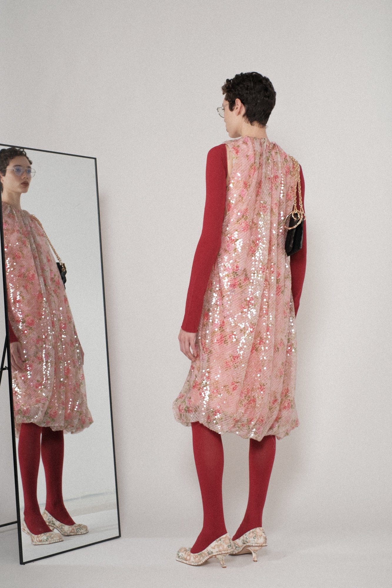 Floral Sequins Bubble Twisted Dress