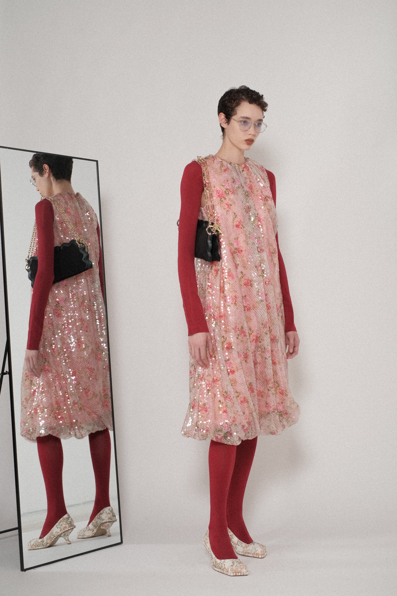 Floral Sequins Bubble Twisted Dress