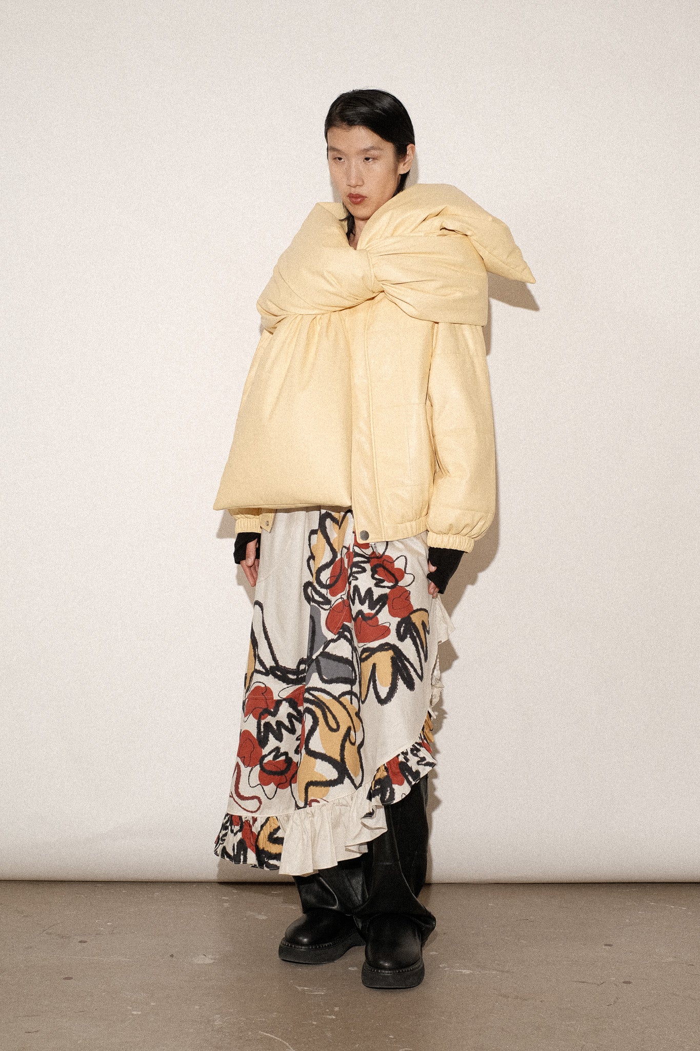 ZIMO Vegan Leather Scarf Puff Coat