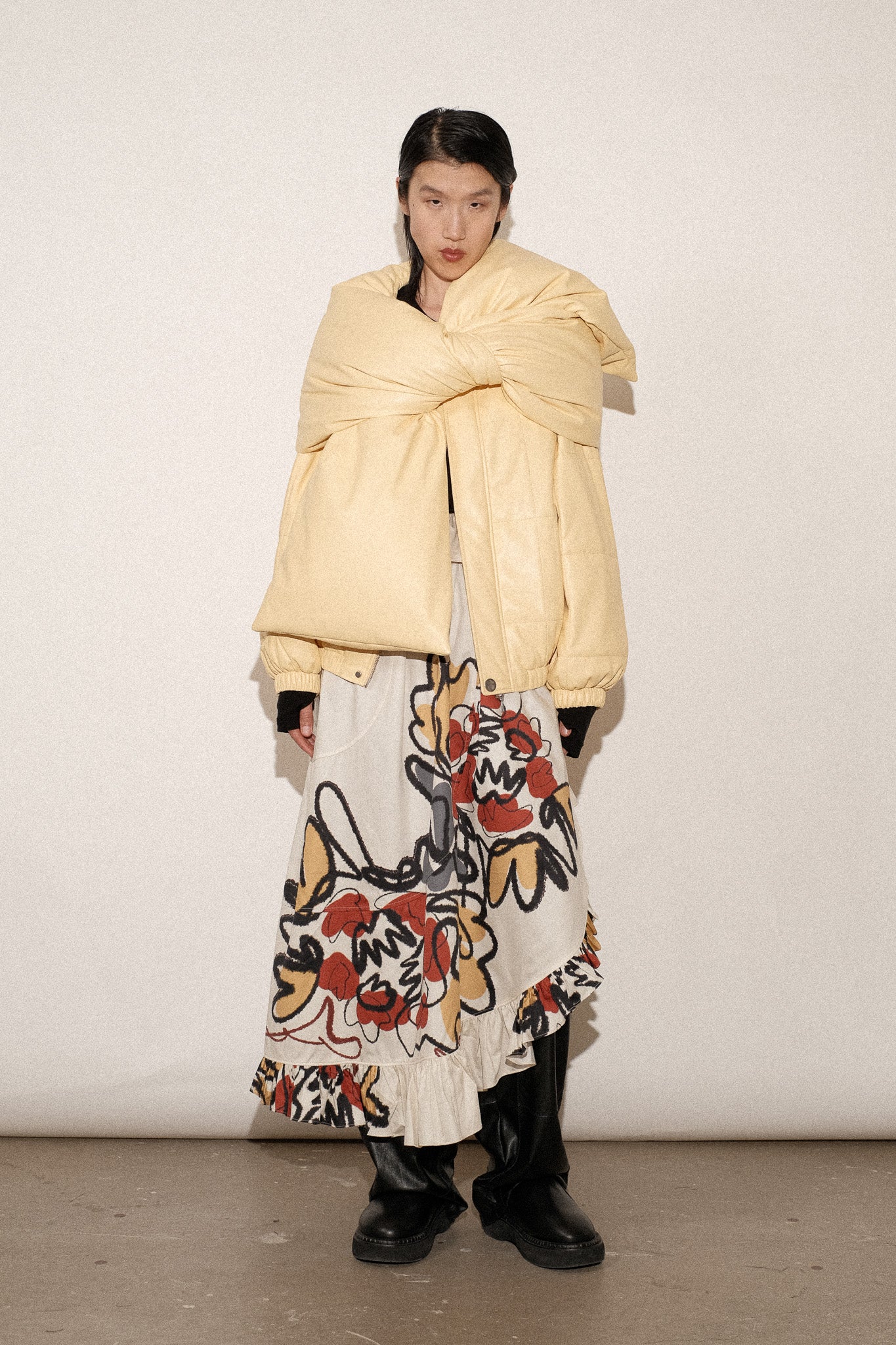 ZIMO Vegan Leather Scarf Puff Coat