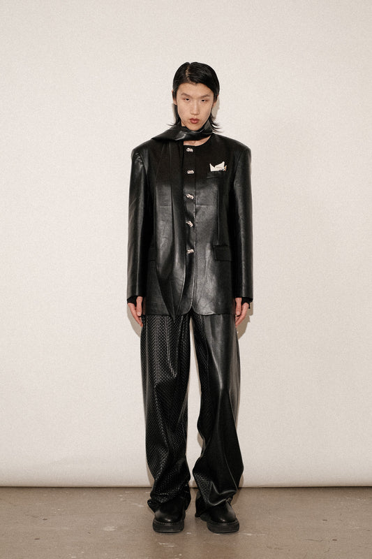 ZIMO Vegan Leather Scarf Blazer