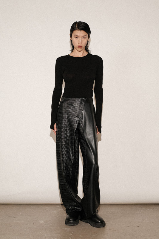 ZIMO Vegan Leather Twisted Wide Leg Pants