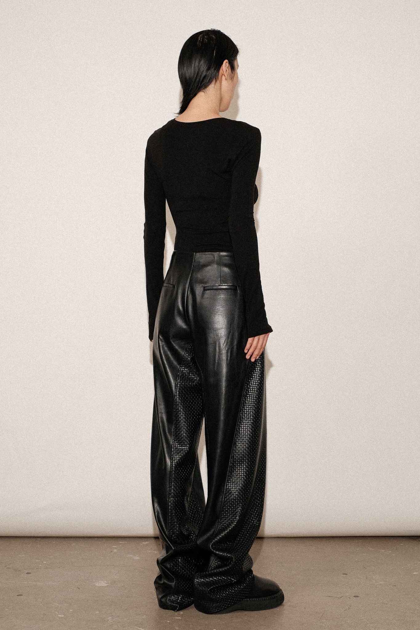 ZIMO Vegan Leather Twisted Wide Leg Pants