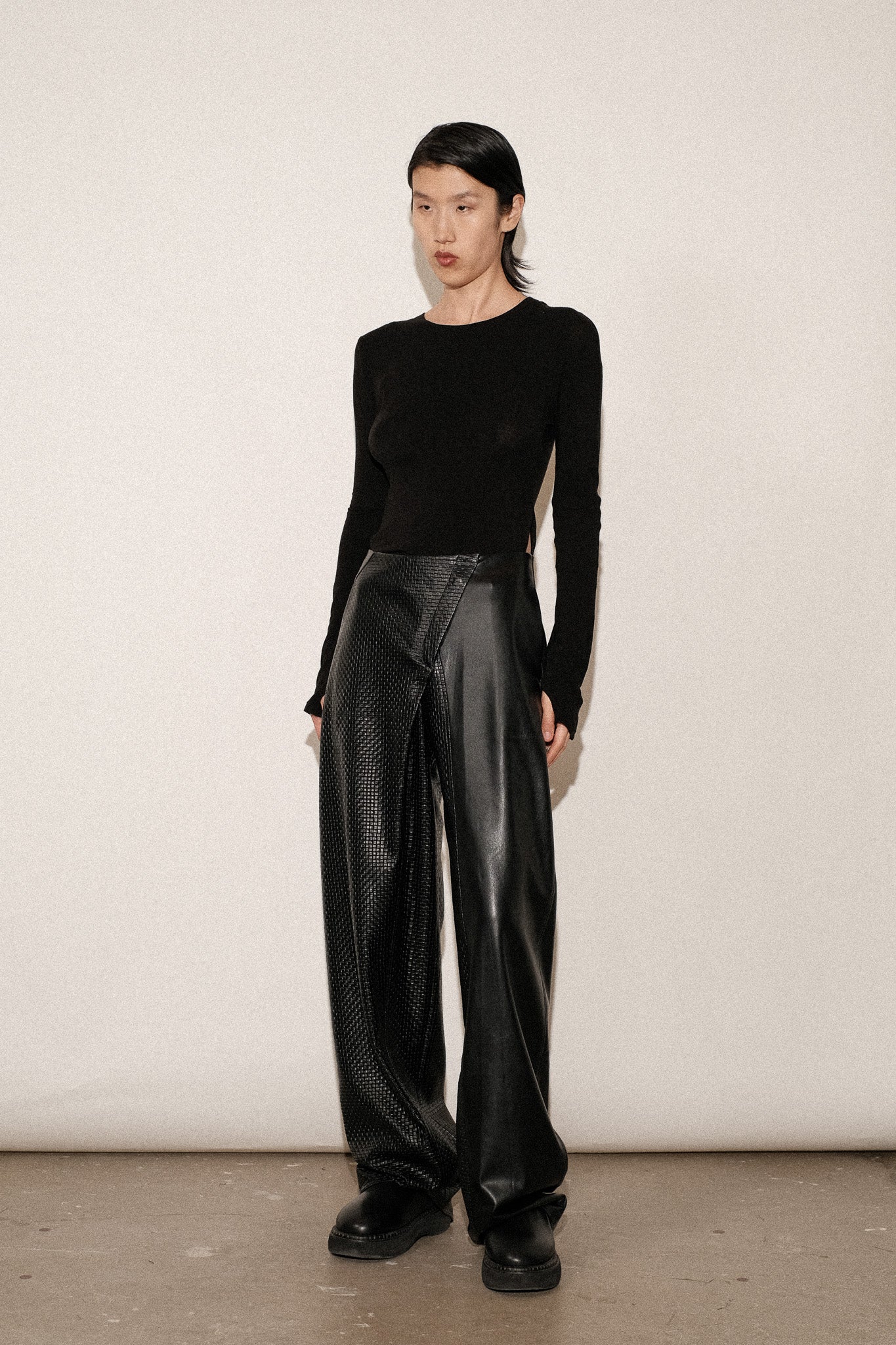 ZIMO Vegan Leather Twisted Wide Leg Pants