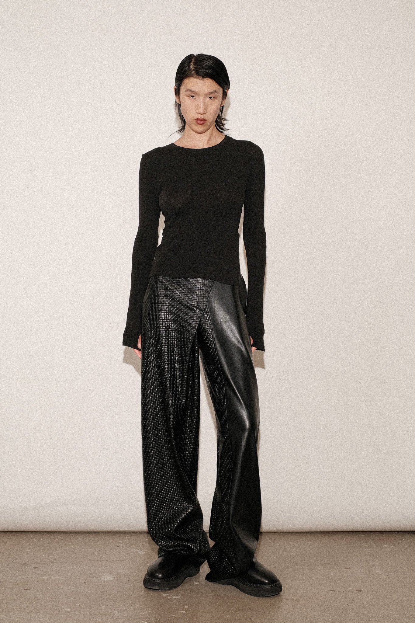 ZIMO Vegan Leather Twisted Wide Leg Pants