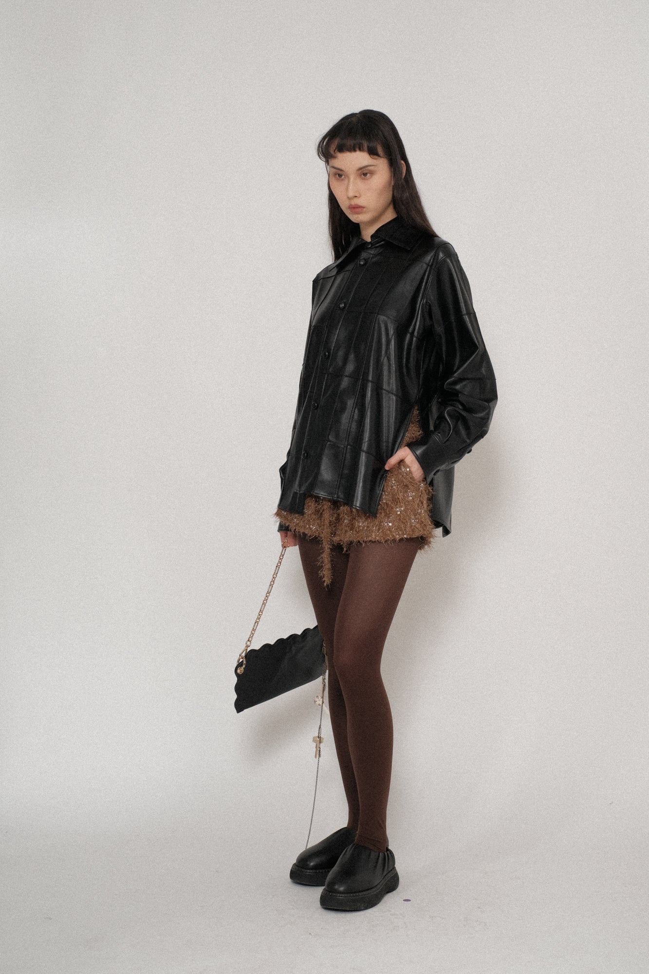 Vegan Leather Pintuck Revisable Shirt