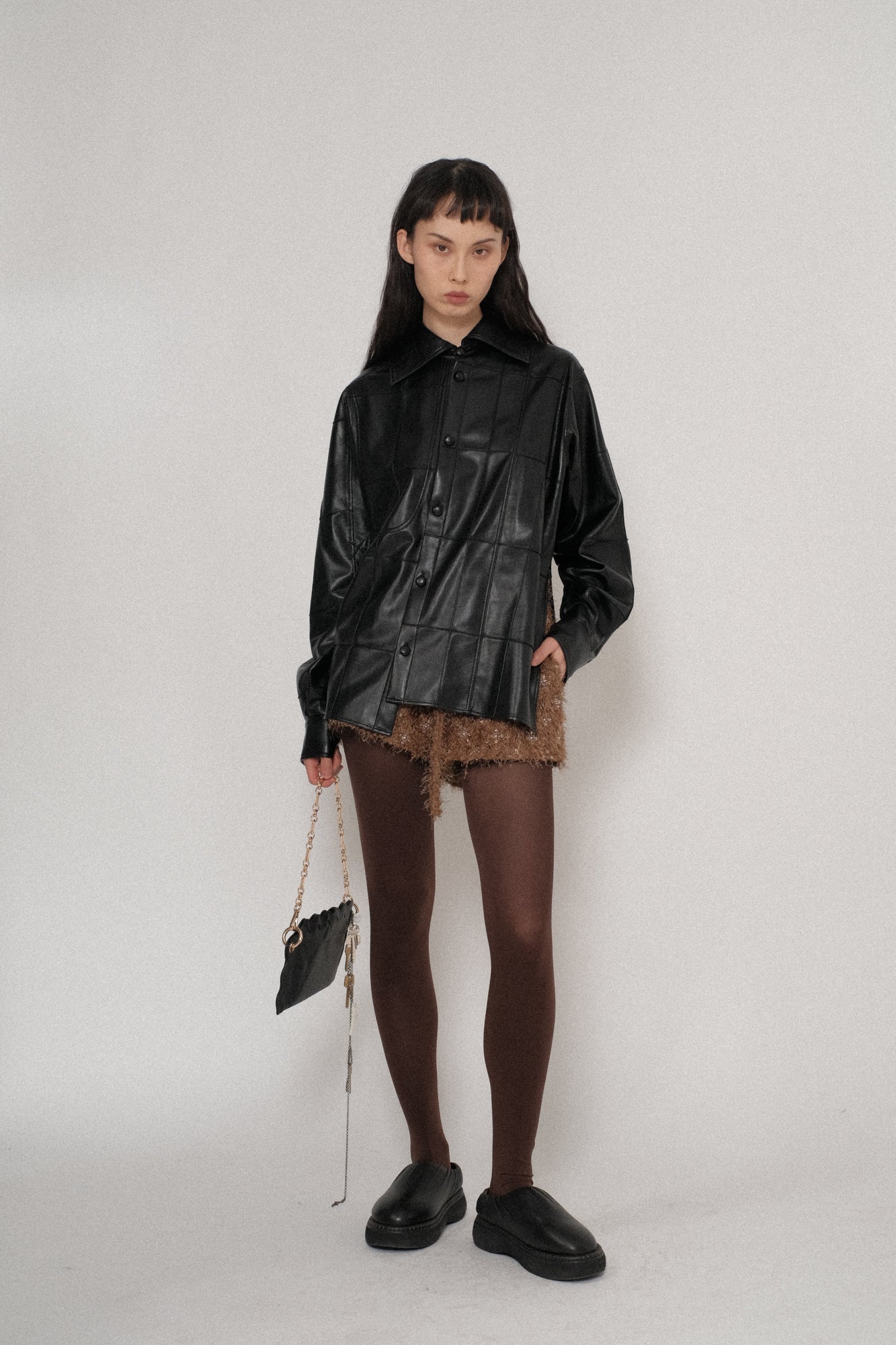 Vegan Leather Pintuck Revisable Shirt