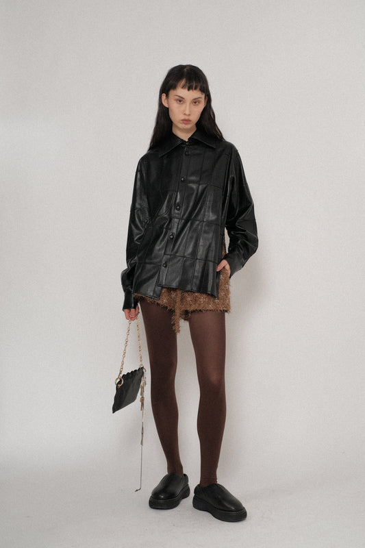 Vegan Leather Pintuck Revisable Shirt