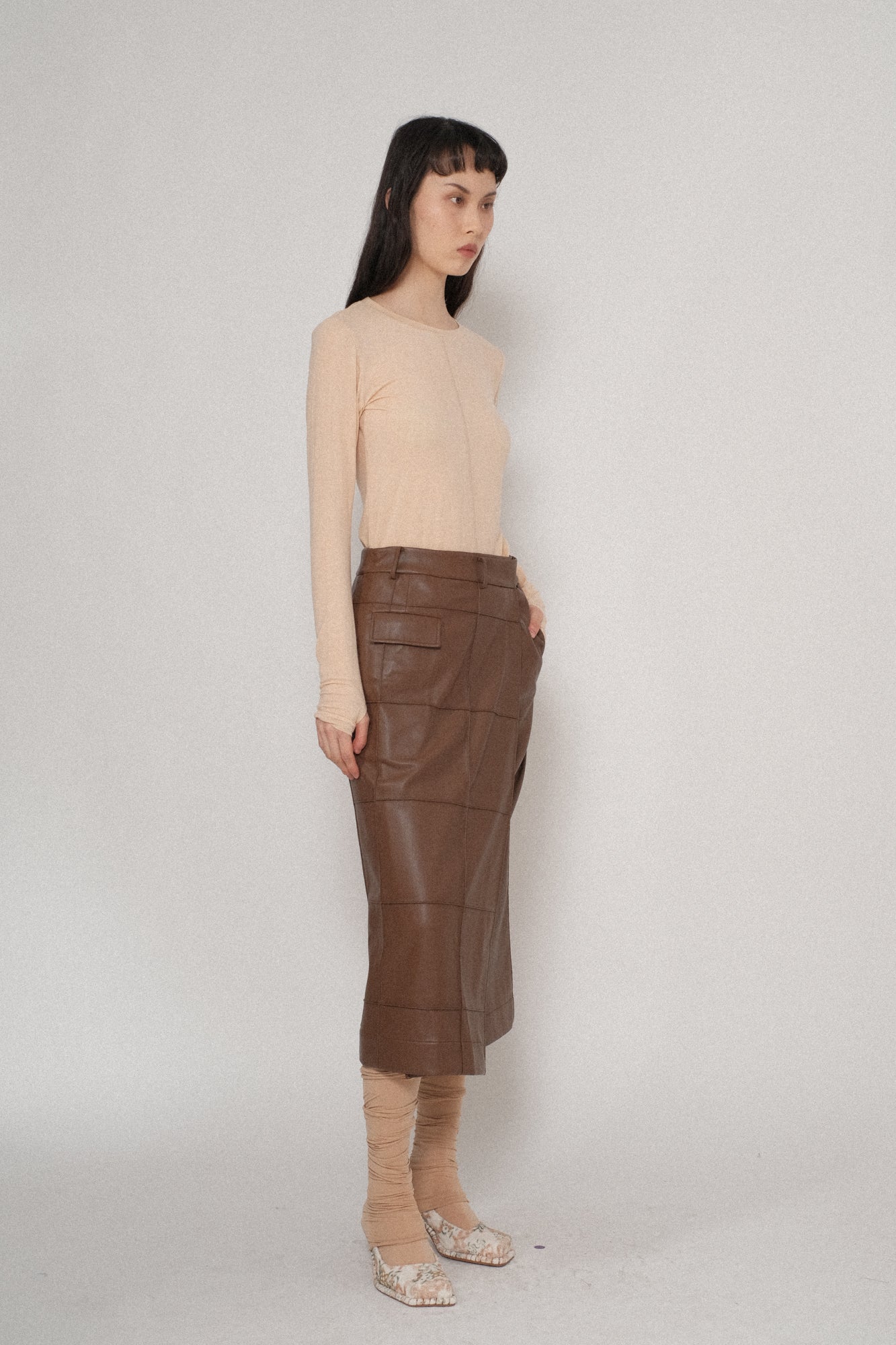 Vegan Leather Pintuck Wrap Skirt