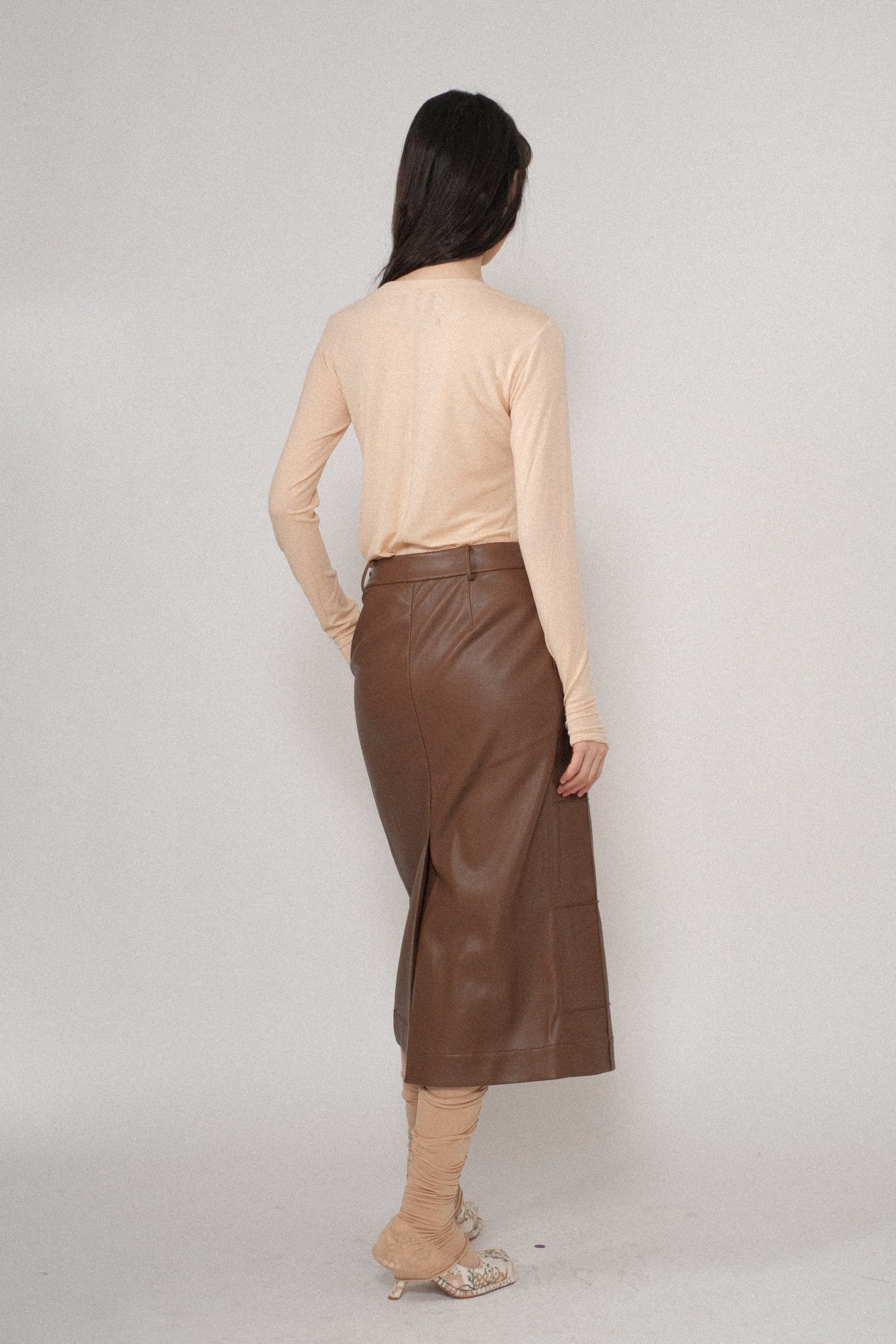 Vegan Leather Pintuck Wrap Skirt