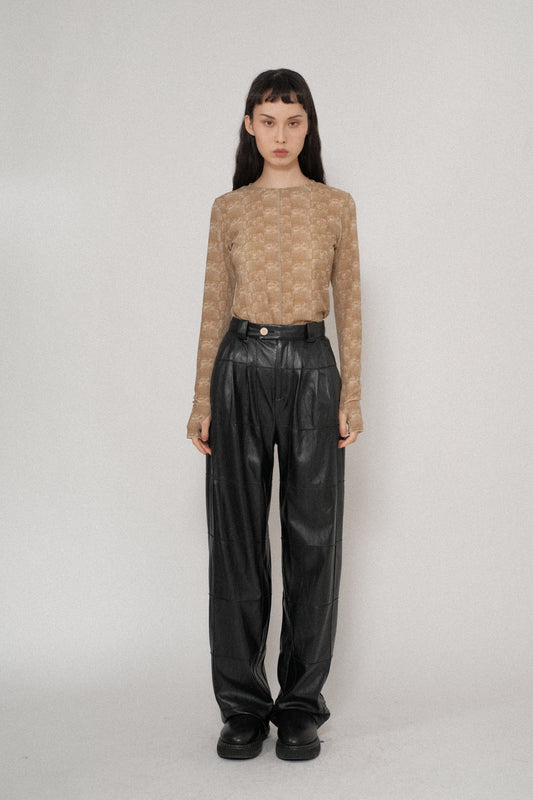 Vegan Leather Pintuck Straight Pants
