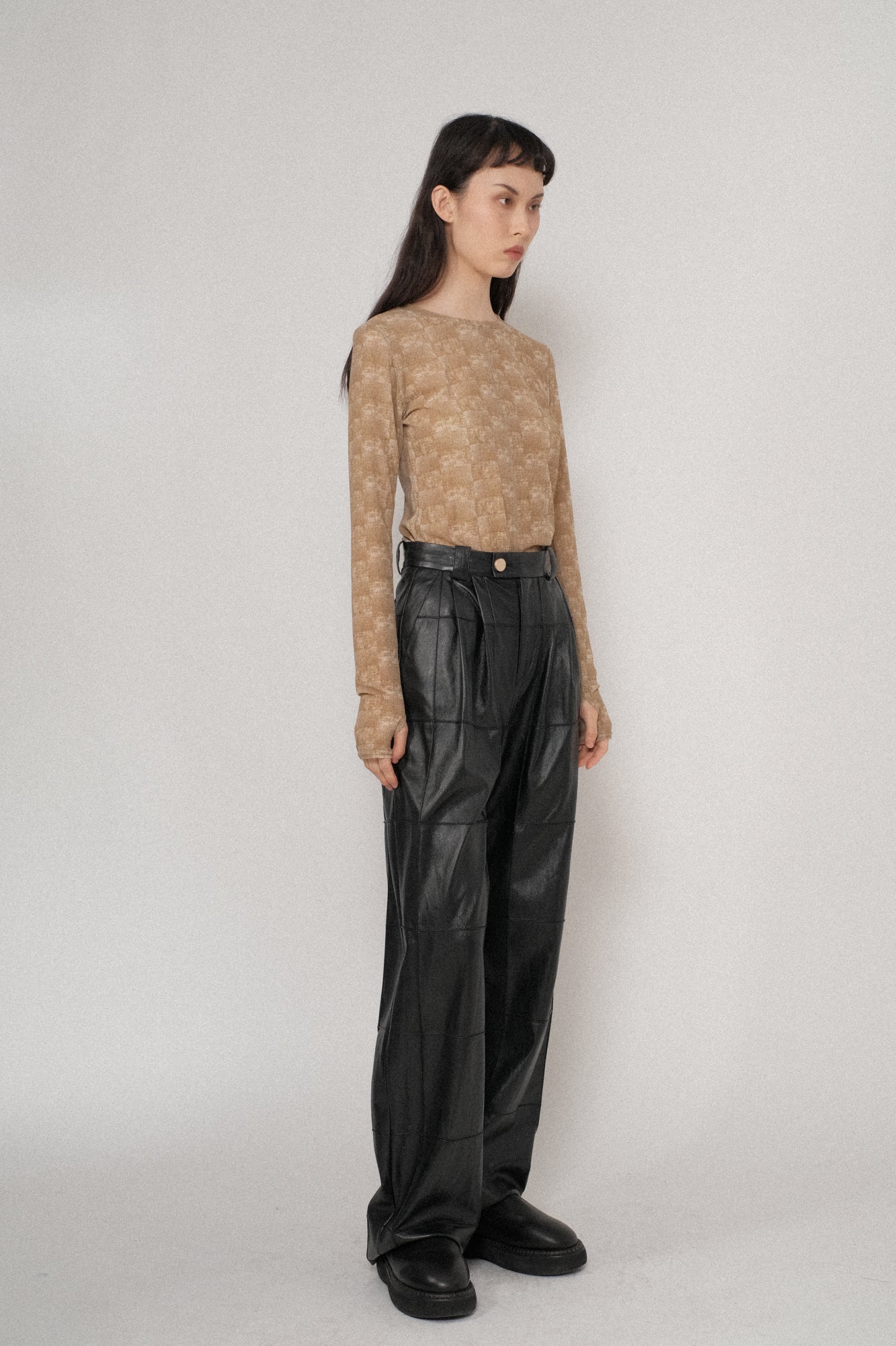Vegan Leather Pintuck Straight Pants