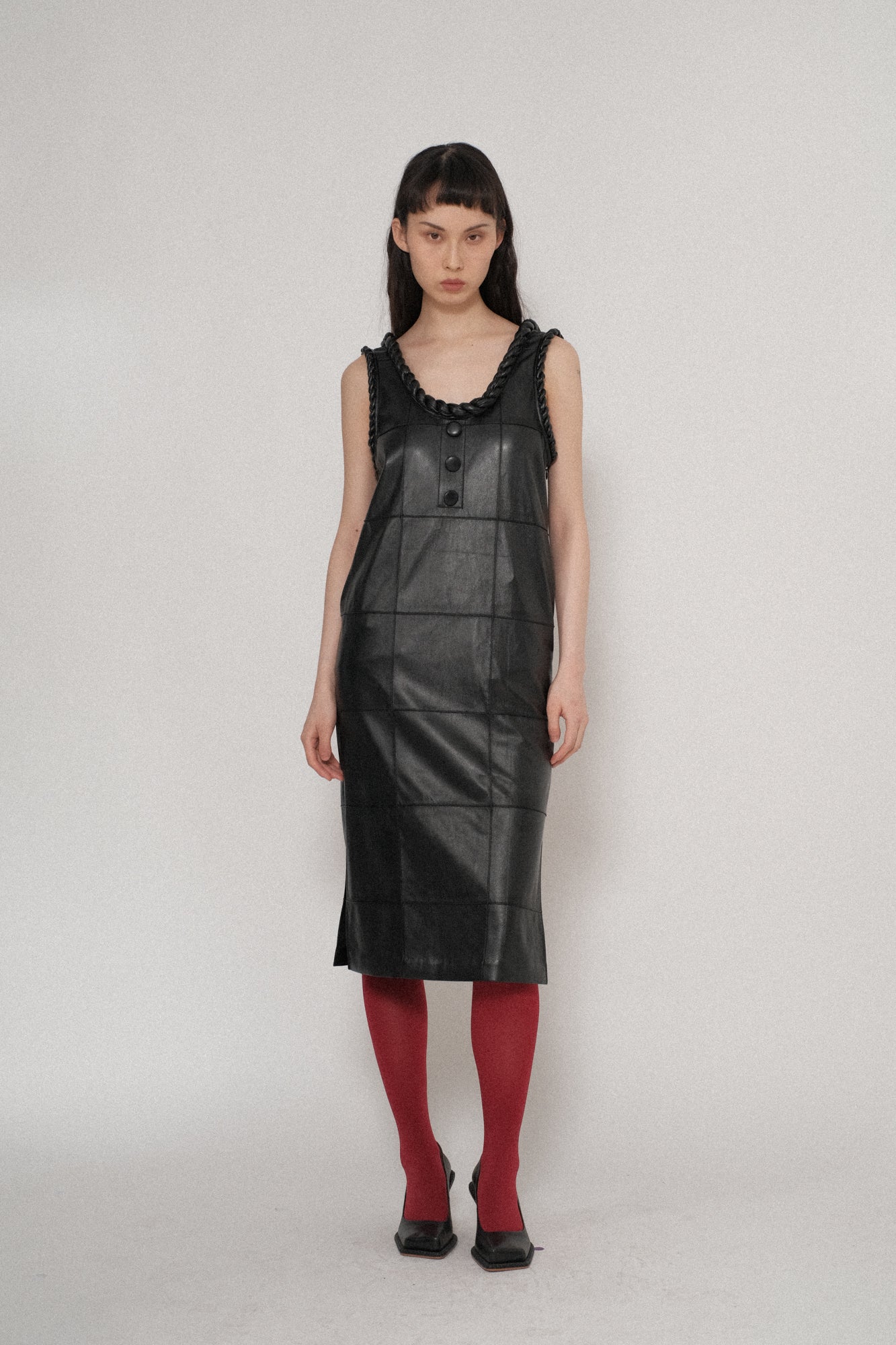 Vegan Leather Pintuck Twisted Rope Dress