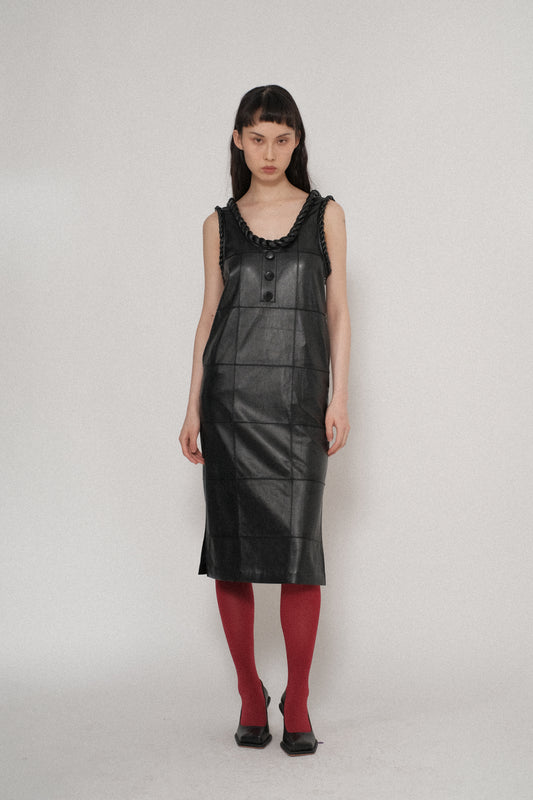 Vegan Leather Pintuck Twisted Rope Dress
