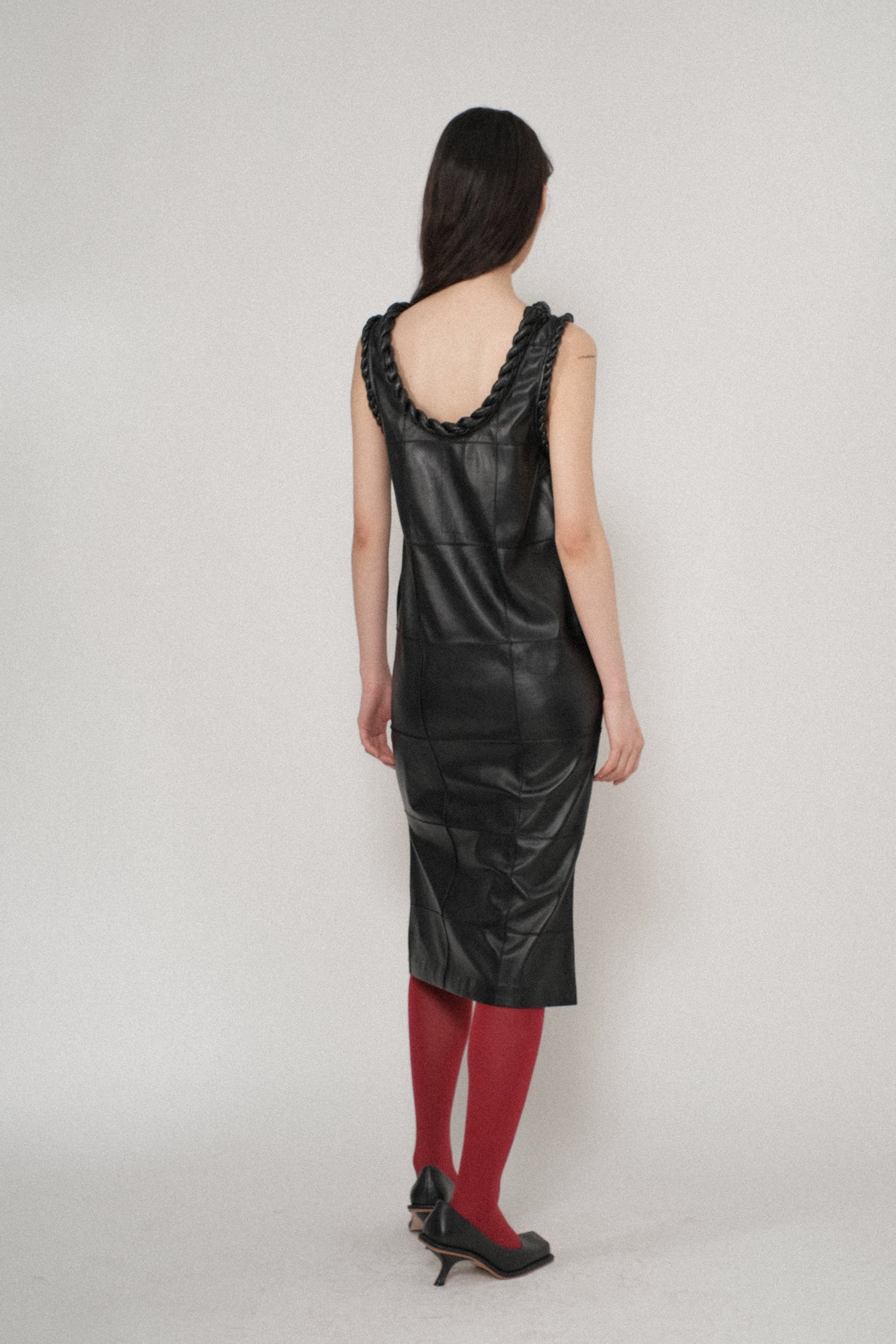 Vegan Leather Pintuck Twisted Rope Dress
