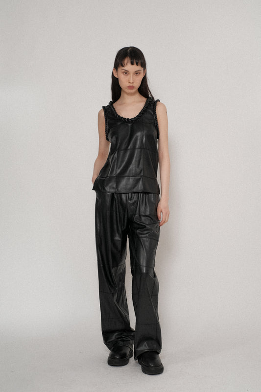 Vegan Leather Pintuck Twisted Rope Top