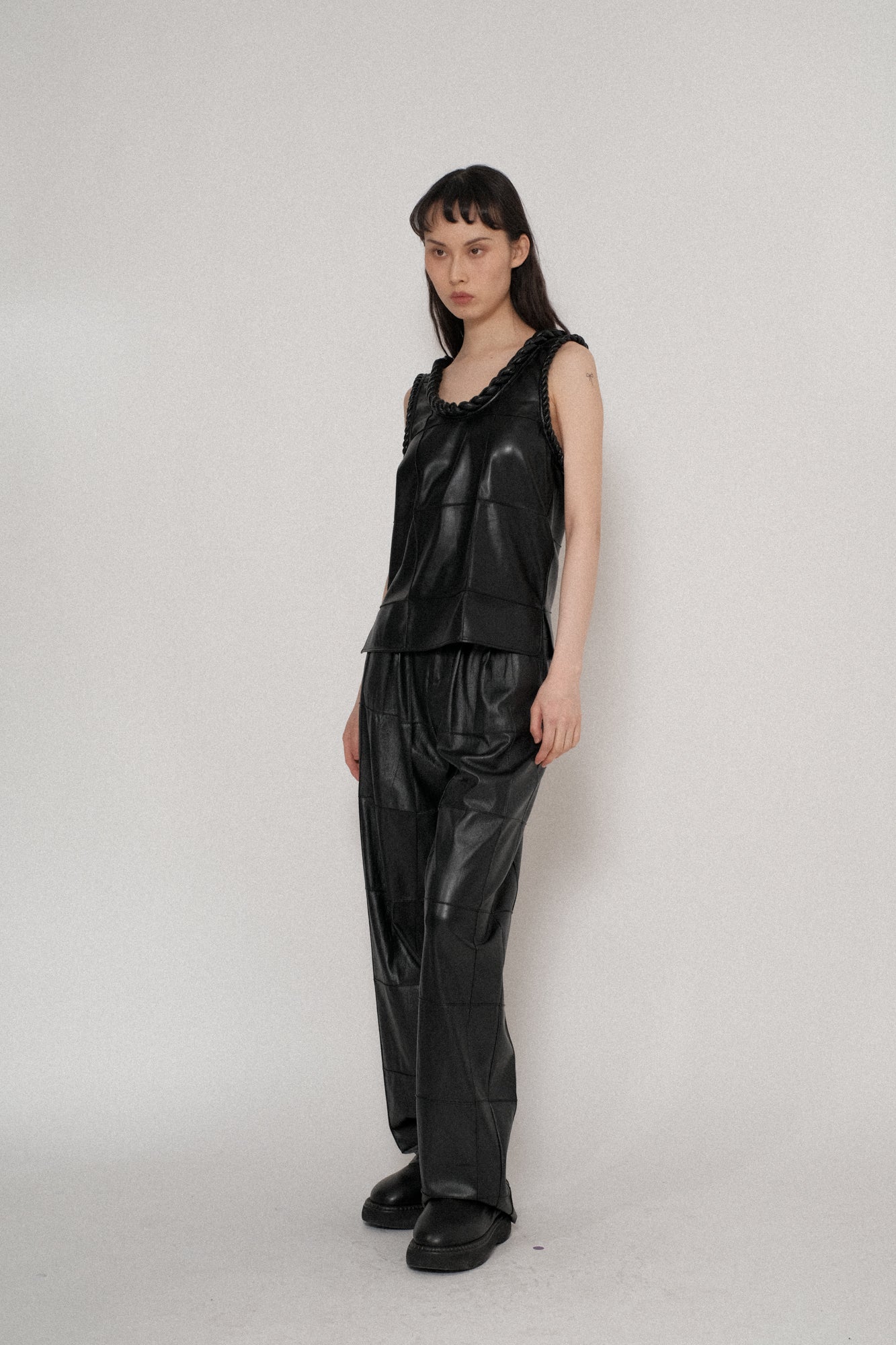 Vegan Leather Pintuck Twisted Rope Top