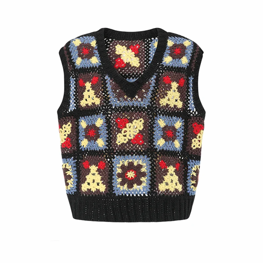 Floral Crochet V-Neck Vest